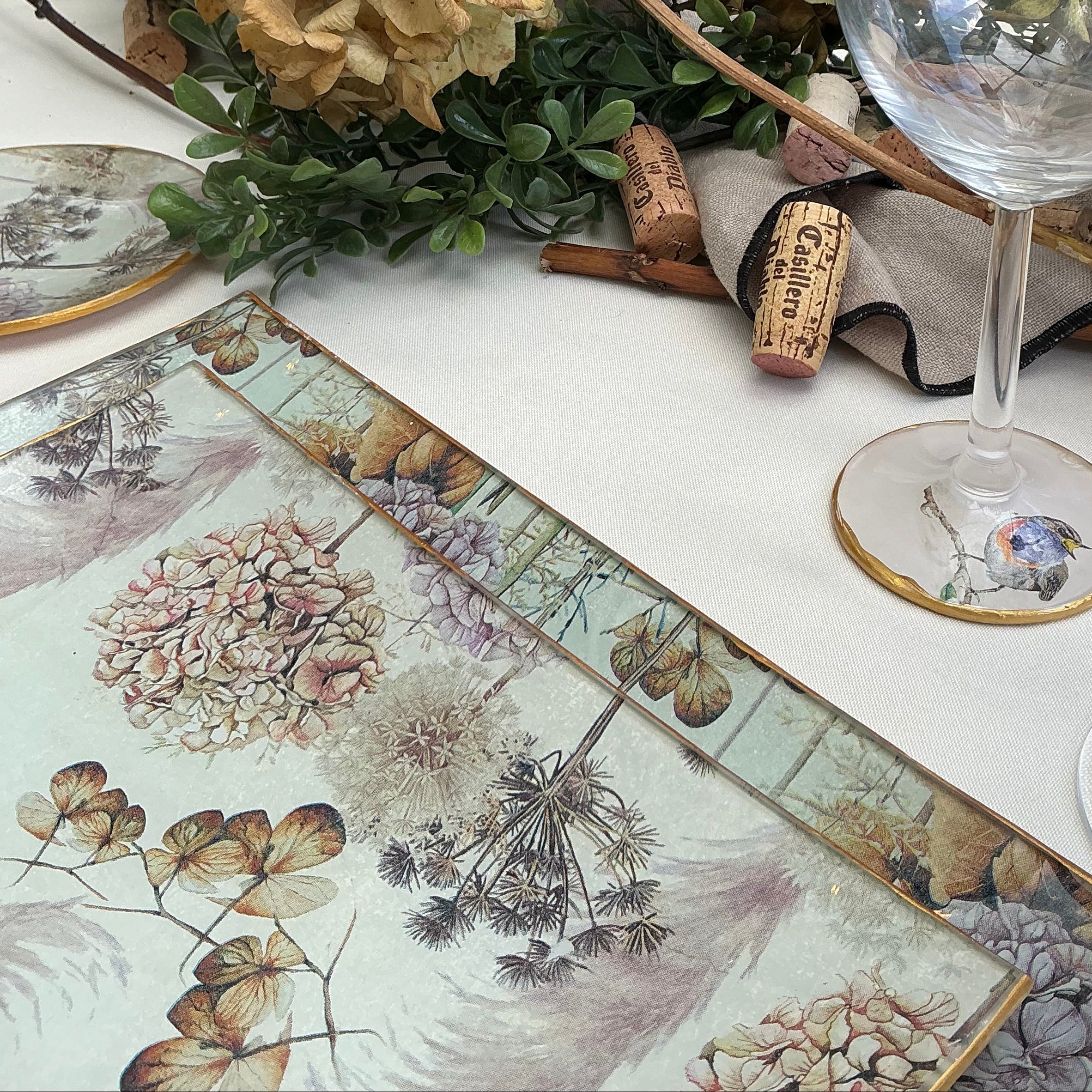 Set 2 Platos Cuadrados Grandes - Hortensias Vintage