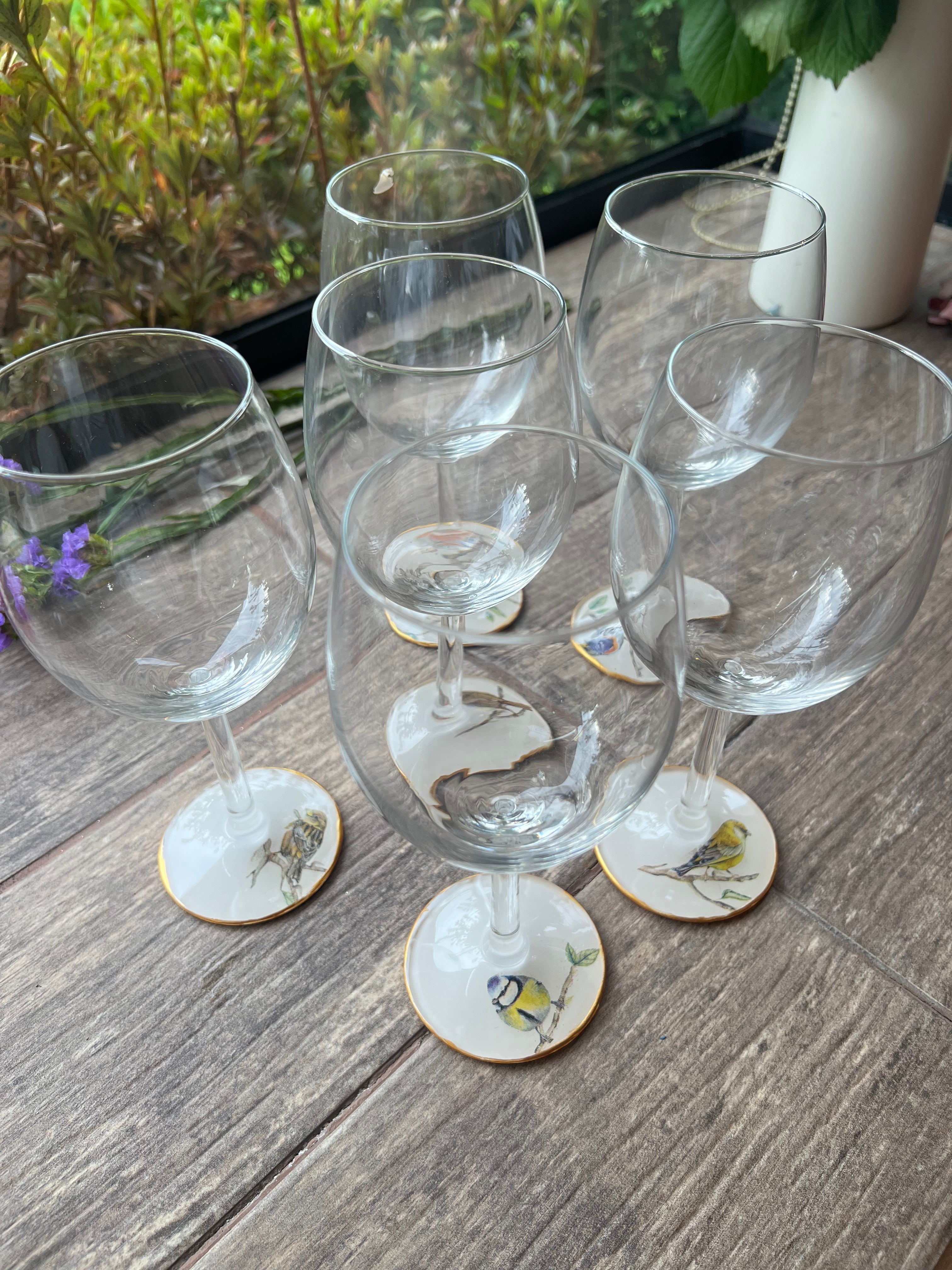 Set 6 Copas Vino- Diseño Pajaritos