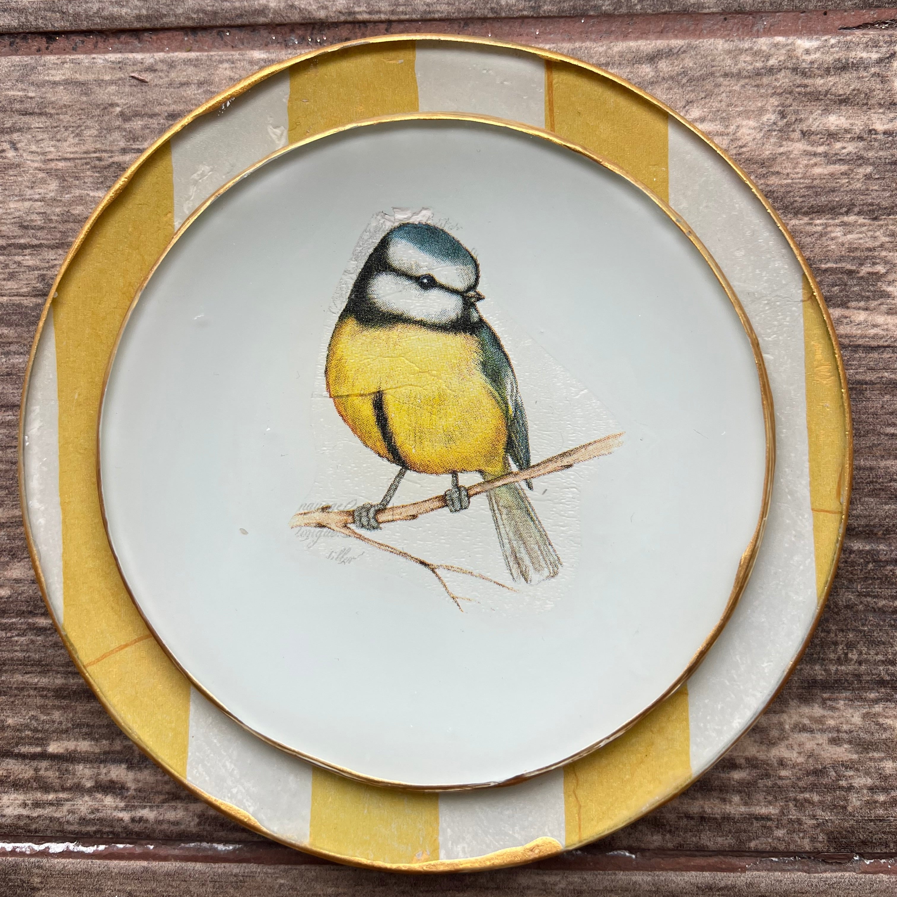 Set 2 Platos Medianos - Pajarito y Rayas Amarillas