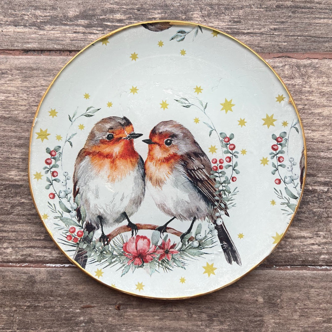 Plato Grande 25 cm - Petirrojos y Estrellas