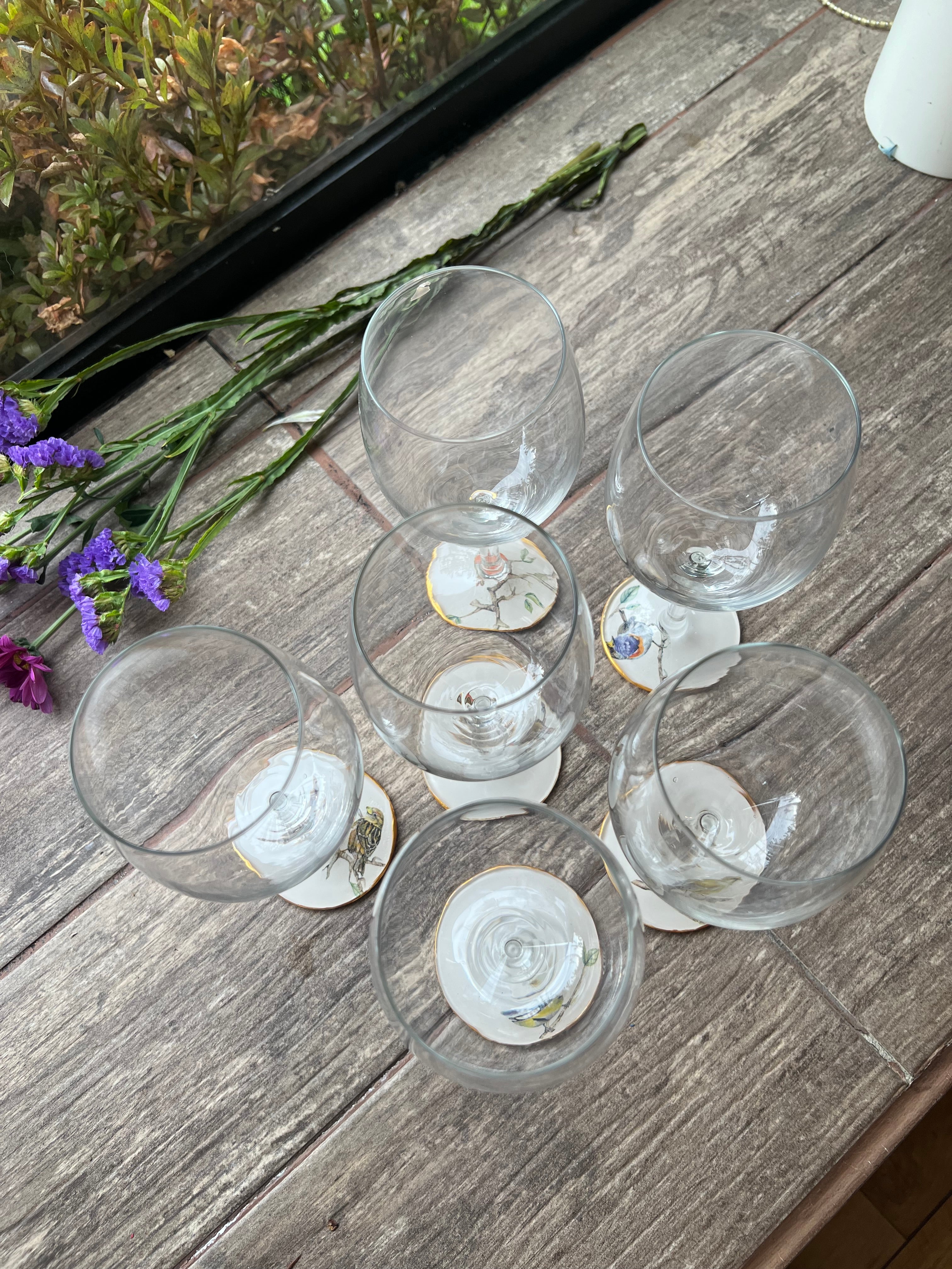 Set 6 Copas Vino- Diseño Pajaritos