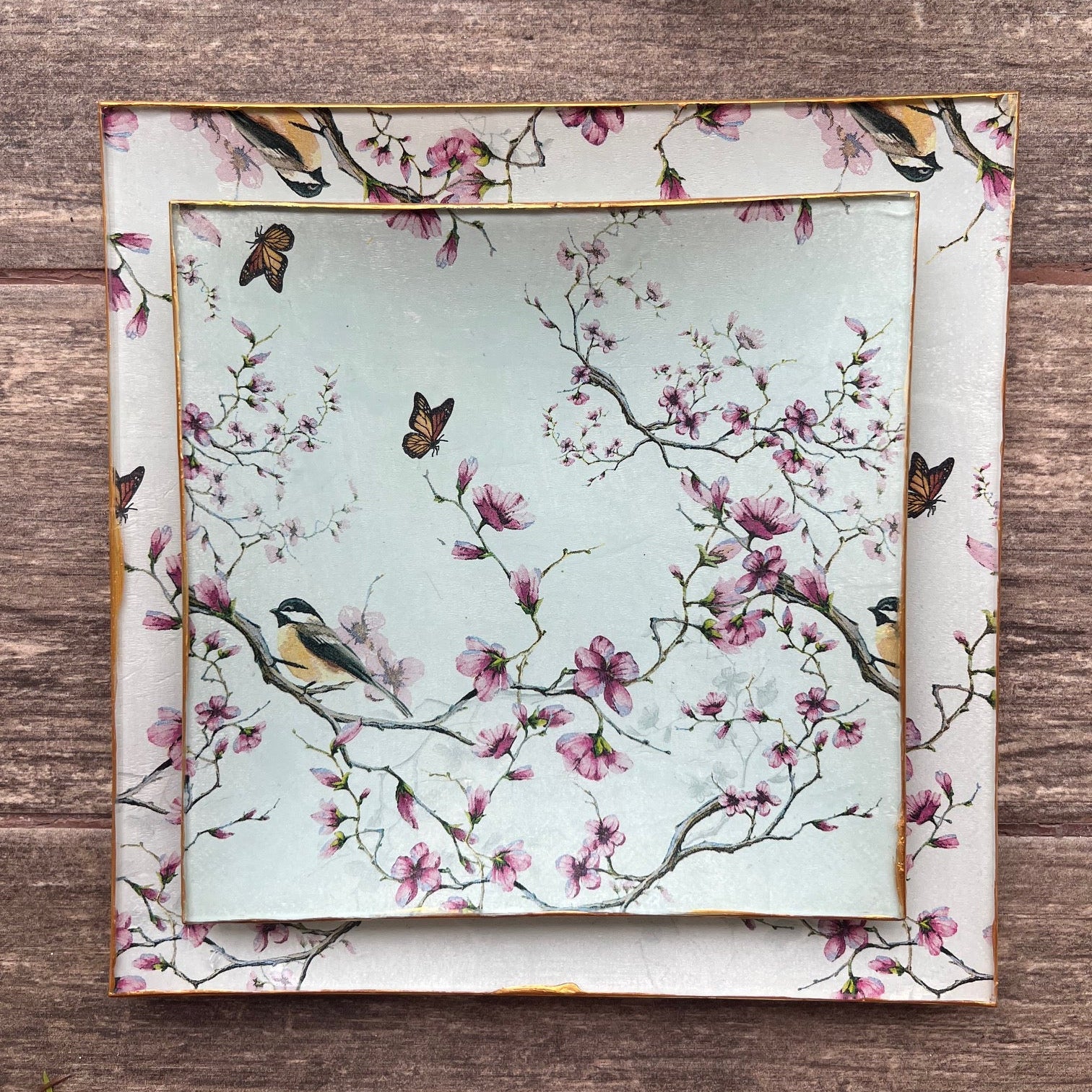 Set 2 Platos Grande - Pajarito Cerezo en Flor