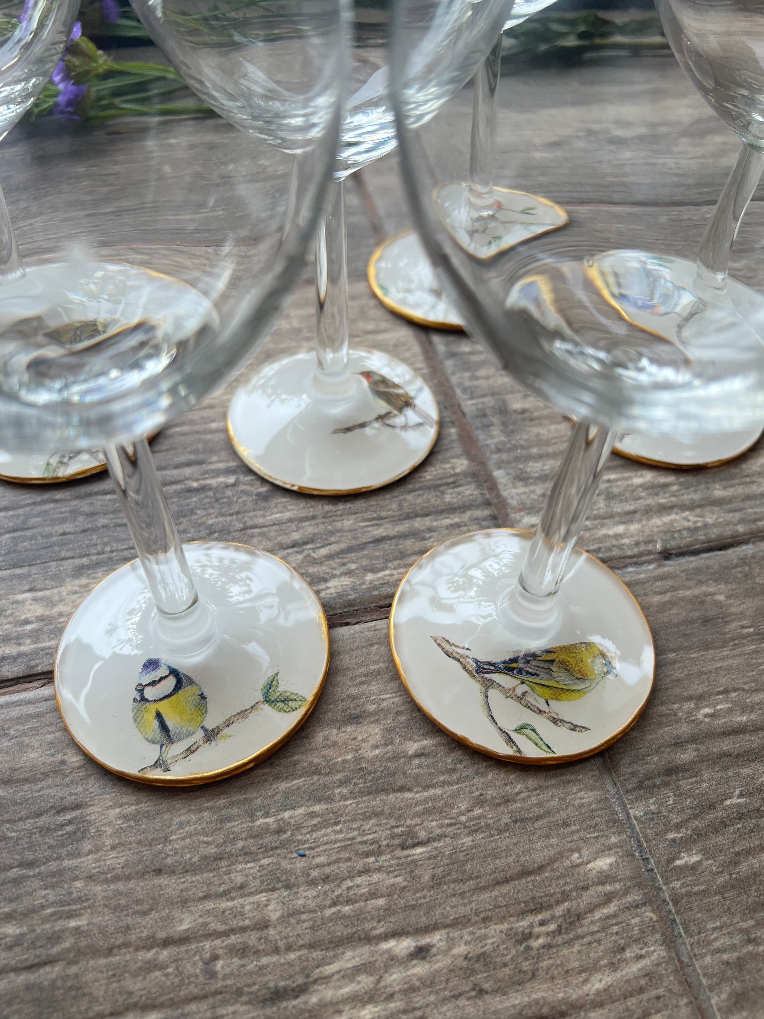 Set 6 Copas Vino- Diseño Pajaritos