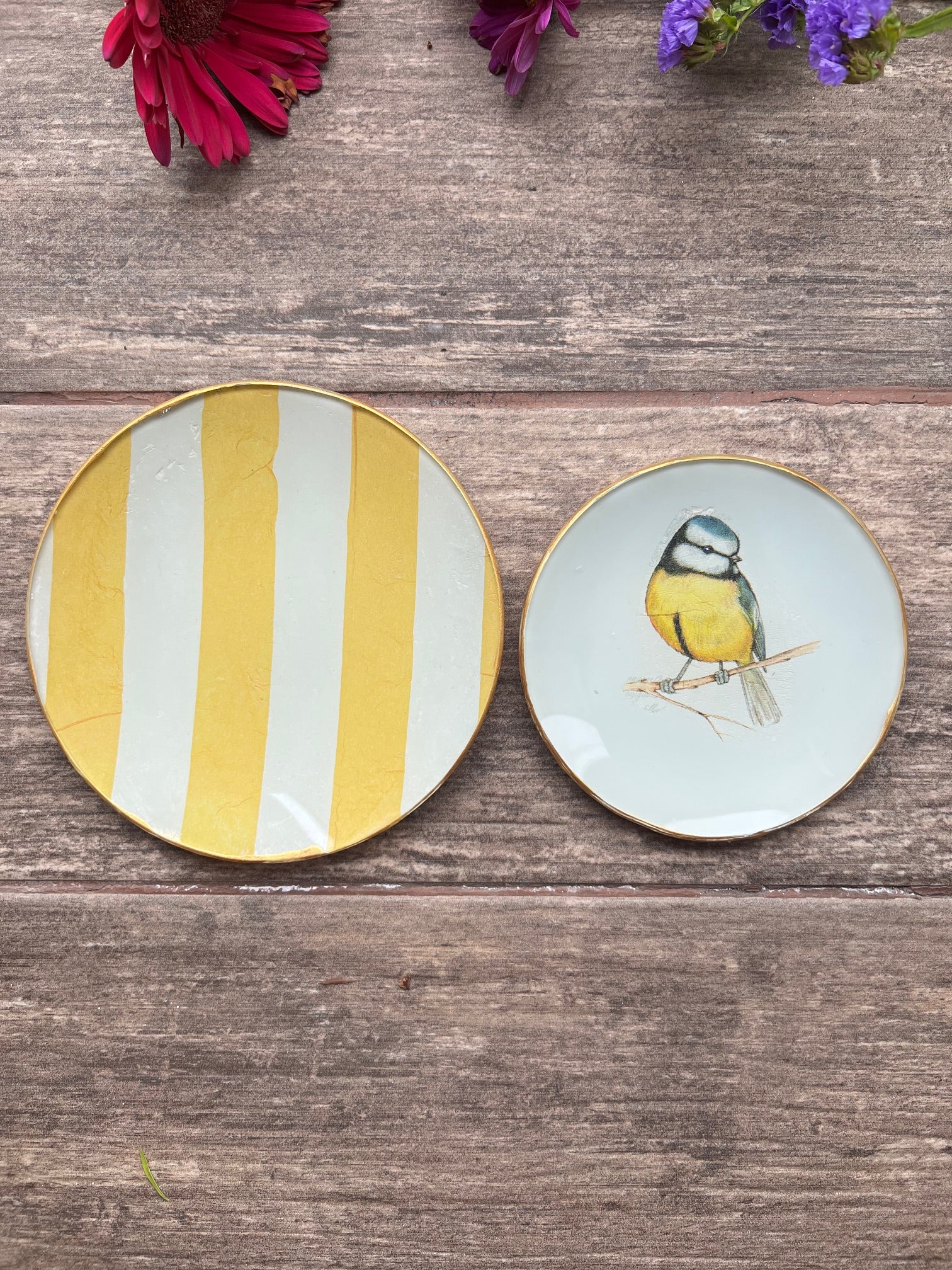 Set 2 Platos Medianos - Pajarito y Rayas Amarillas